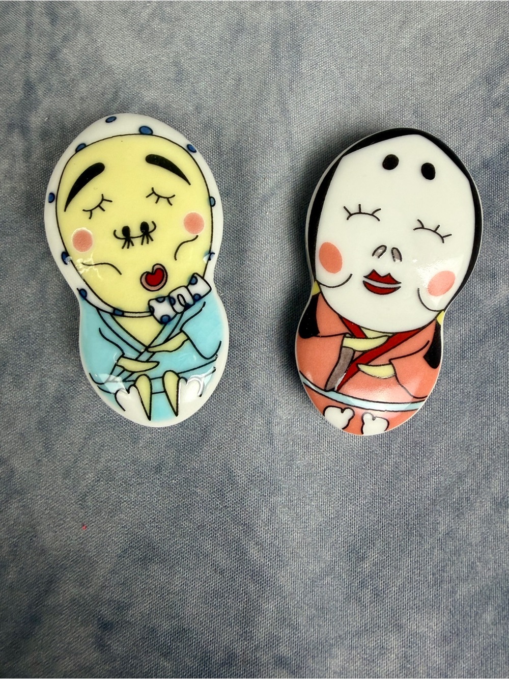 Tubbies Hyottoko and Okame set from Seikogama Chopsticks Rest